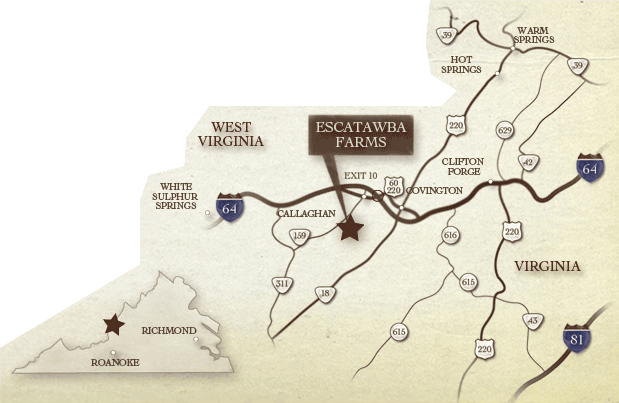 Escatawba Farms Fly Fishing in western Virginia Mountains map